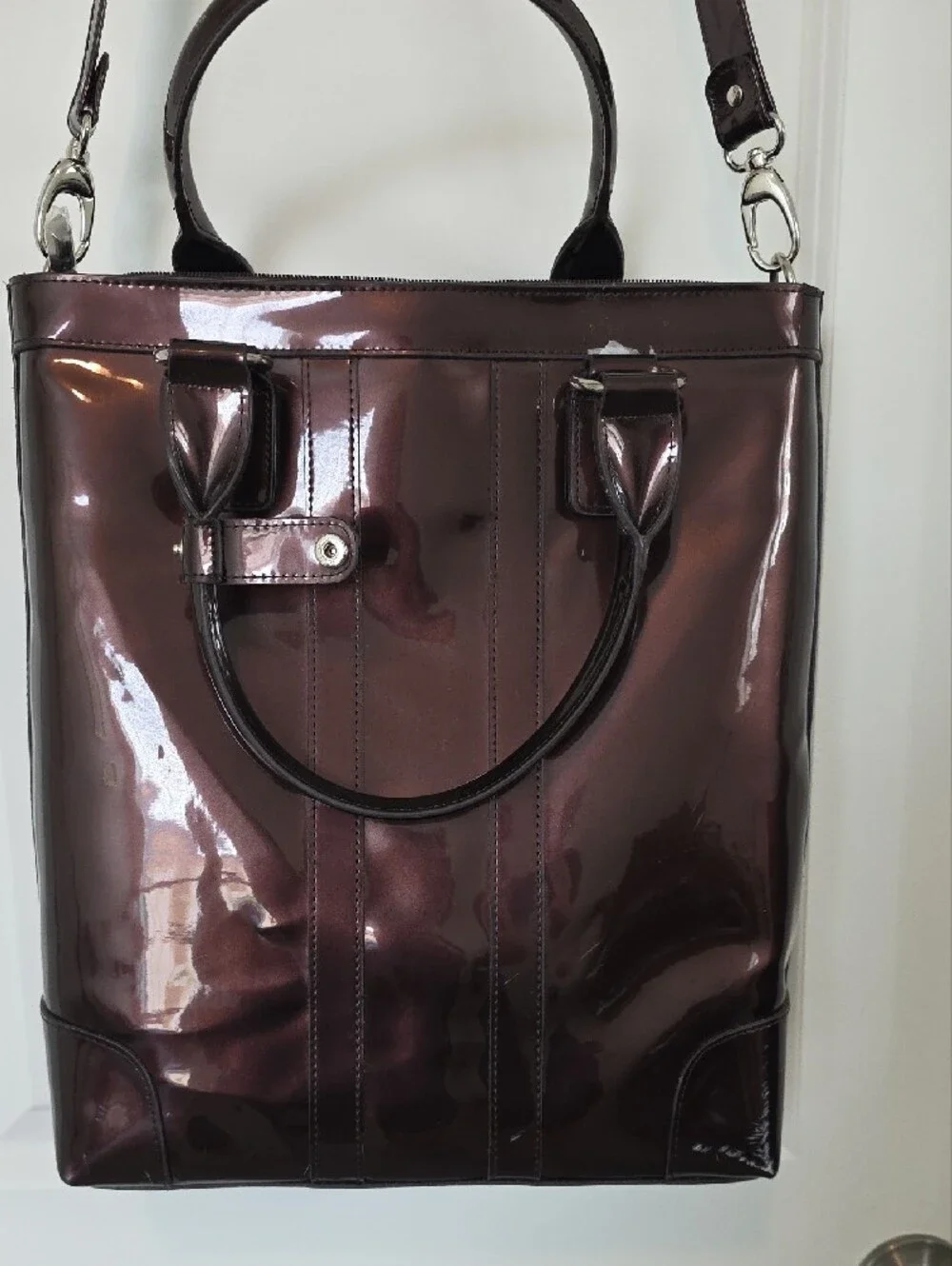 Beijo Patent Laptop Tote in Burgundy